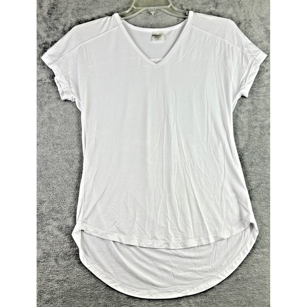 XCVI Movement XS White Athletic Stretch Short Sleeve Hi Low Rayon Bamboo NWOT